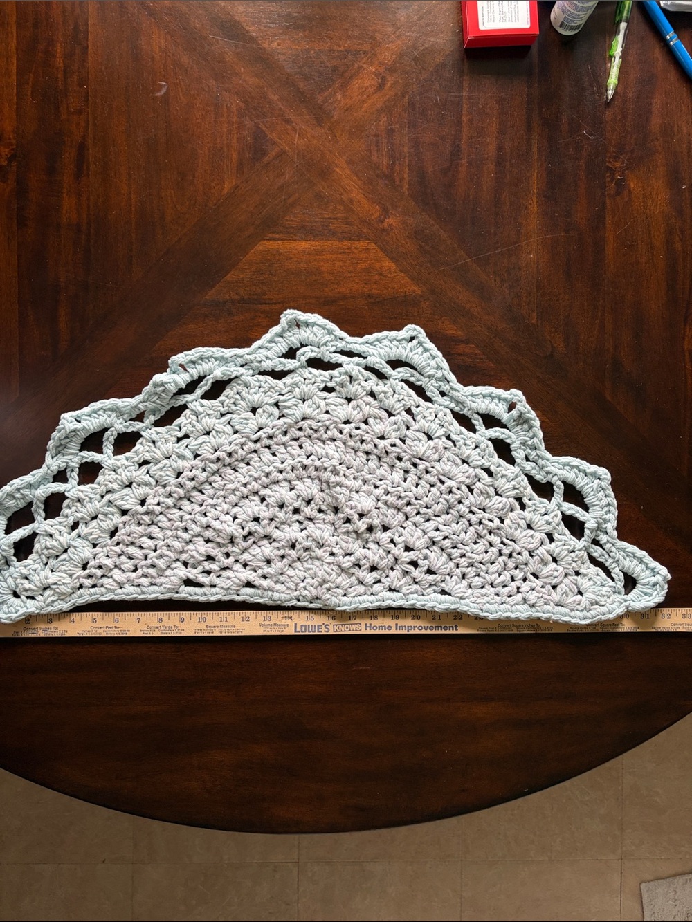 Handcrafted Light Blue Crochet Bath Mat – Decorative Scalloped Edge